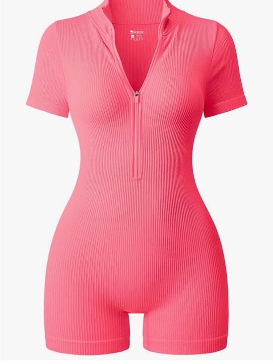 Boohoo Pants - Boohoo Hot Pink Ribbed Zip-Front Short Romper